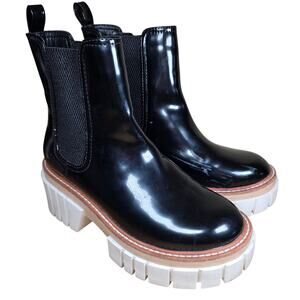 Gianni Bini Ridleigh Black Patent Leather Platform Chunky Lug Sole Boots Sz 6